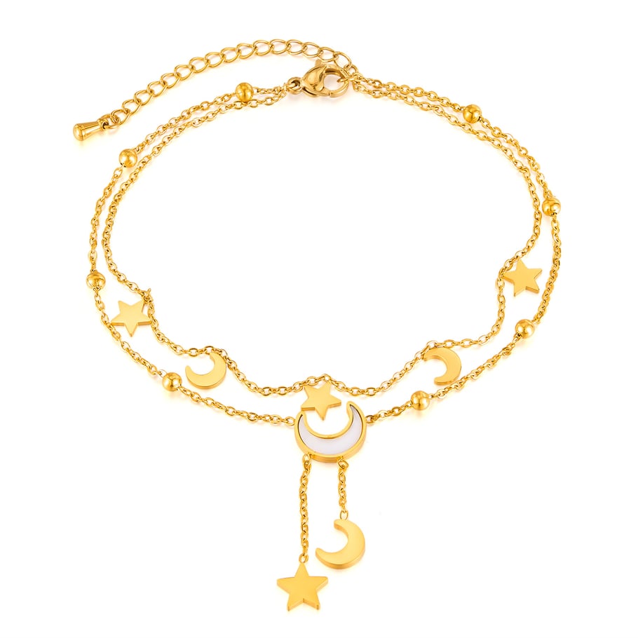 1 bracelet de cheville pour femme en acier inoxydable couleur or, motif étoile de vacances 