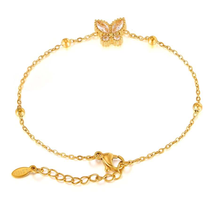 1 Piece Dazzling Series Daily Butterfly Stainless Steel Gold Color Women's Charm Bracelets