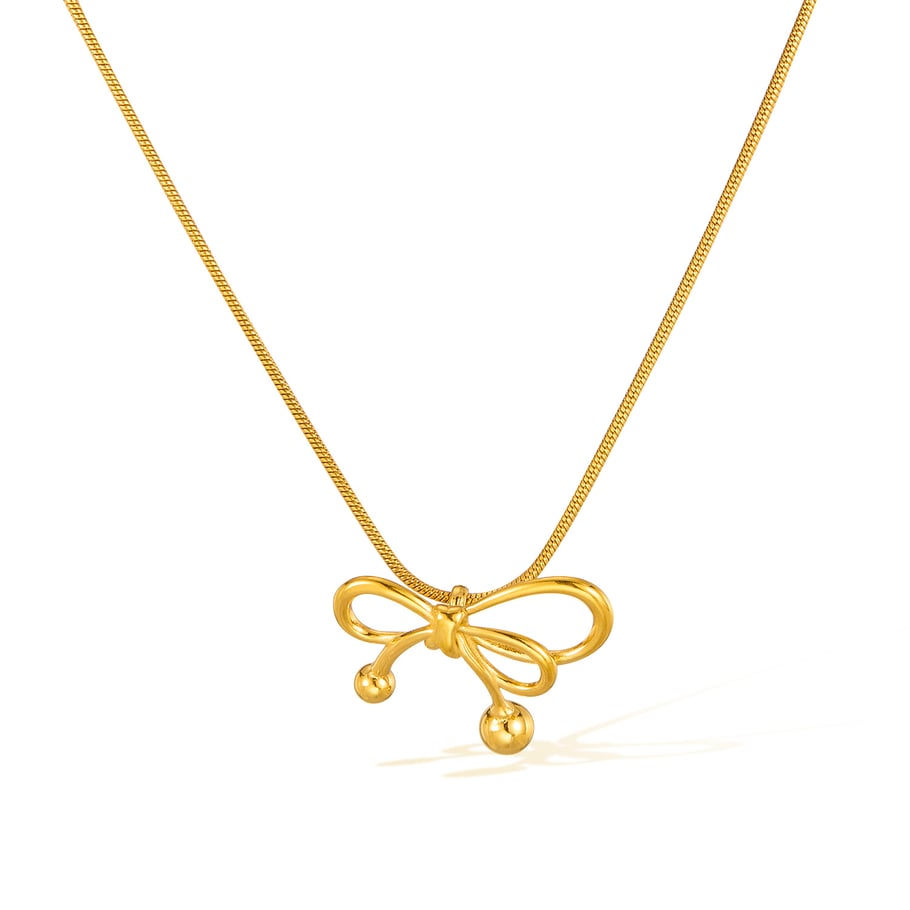 1 Piece Delicate Series Daily Bow Knot Line Stainless Steel Gold Color Women's Pendant Necklaces h5Picture2