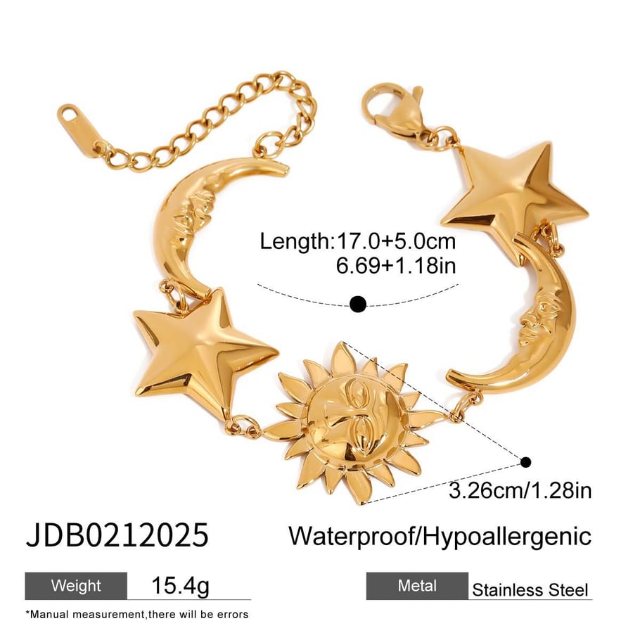 Retro Sonne/Mond Edelstahl Gold Farbe Charm Armbänder 