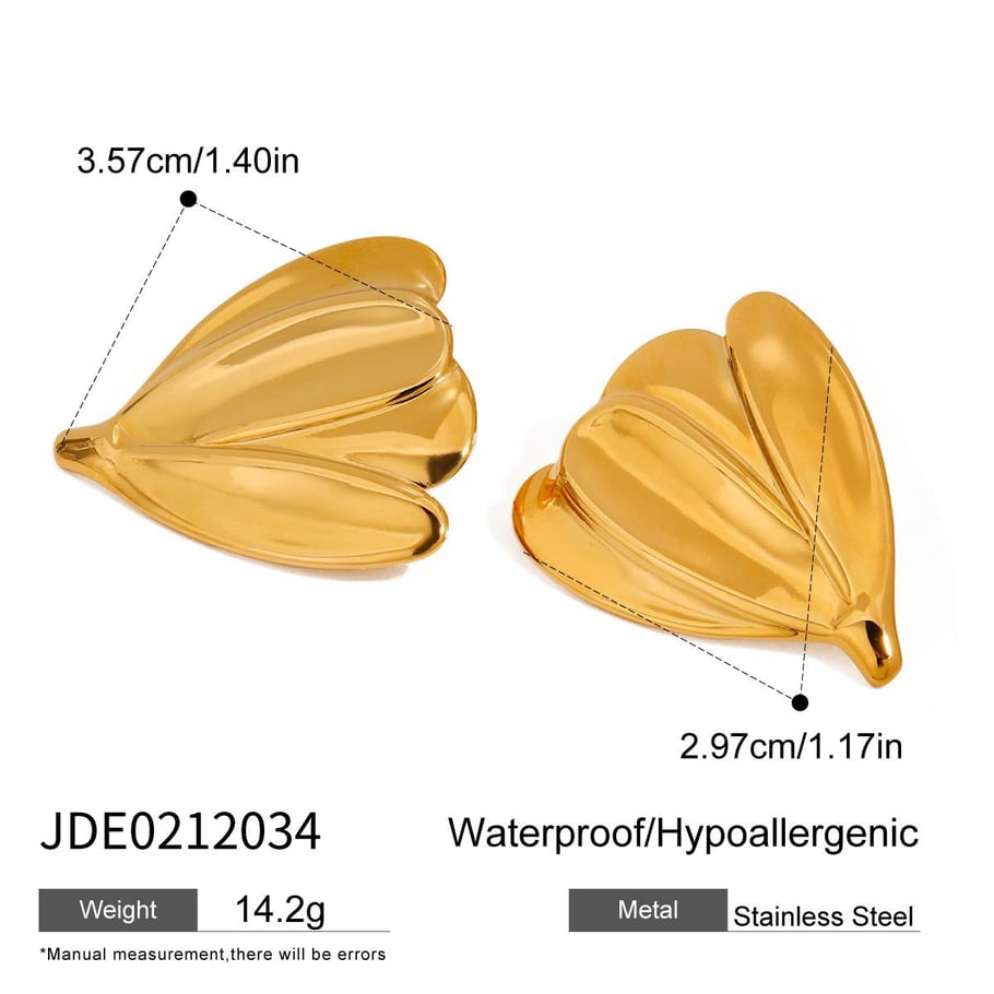 Retro Stainless Steel Leaves Shape Gold Color Women's Stud Earrings 