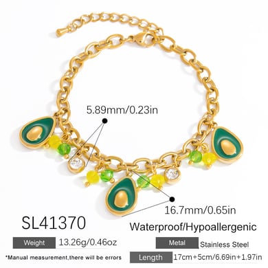 1 Piece Intricate Series Vivid Avocado Stainless Steel Gold Color Women's Charm Bracelets h5 