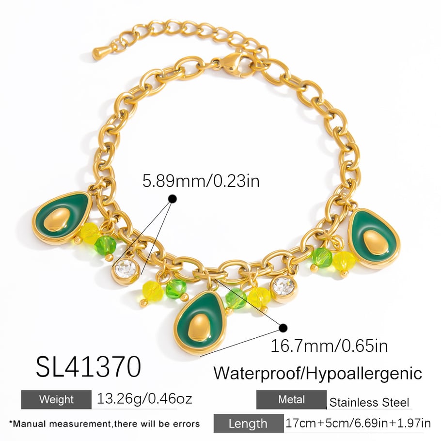 1 Piece Intricate Series Vivid Avocado Stainless Steel Gold Color Women's Charm Bracelets 