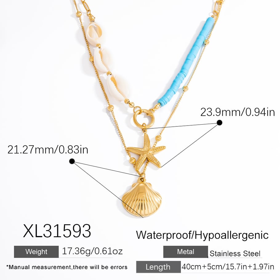 1 Piece Vacation Series Oceanic Stainless Steel Gold Color Women's Pendant Necklaces 