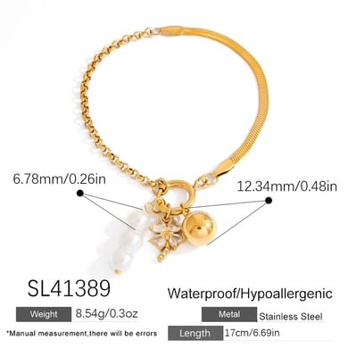 1 Stück Simple Series Retro Kleeblatt Edelstahl Gold Farbe Zirkon Damen Charm Armbänder h5 