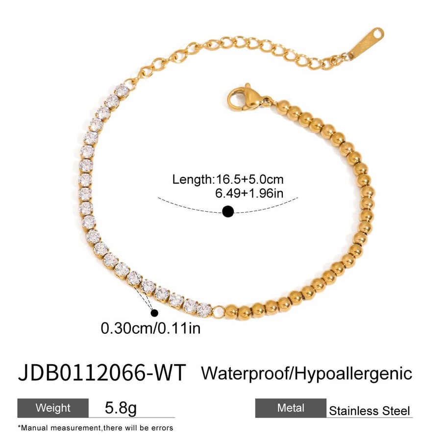 Classic Beads Stainless Steel Gold Color Women's Beaded Bracelets 