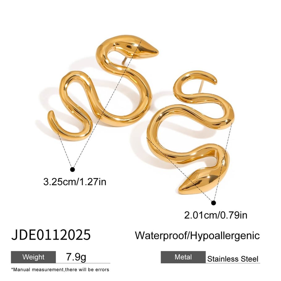Modern Stainless Steel Snake Shape Gold Color Women's Stud Earrings 