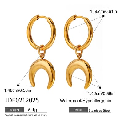 Moon Stainless Steel Gold Color Women's Drop Earrings h5 Picture2