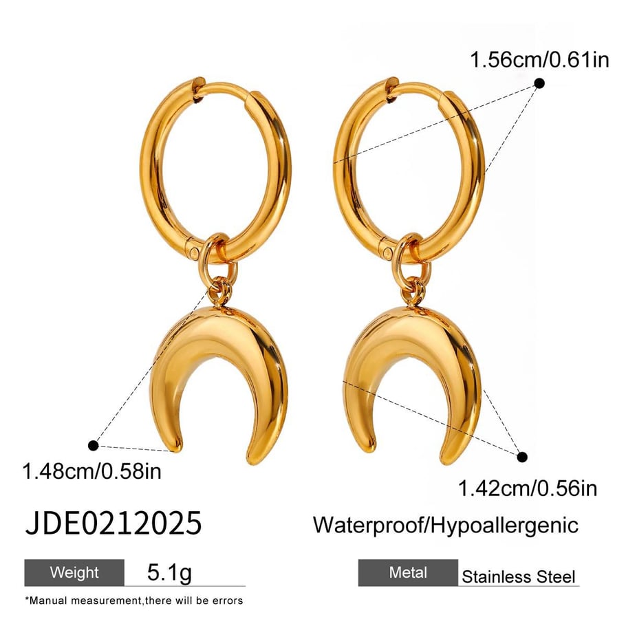 Moon Stainless Steel Gold Color Women's Drop Earrings Picture2
