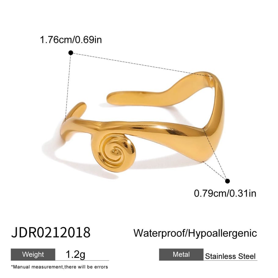 Spiral Stainless Steel Gold Color Women's Adjustable Rings 