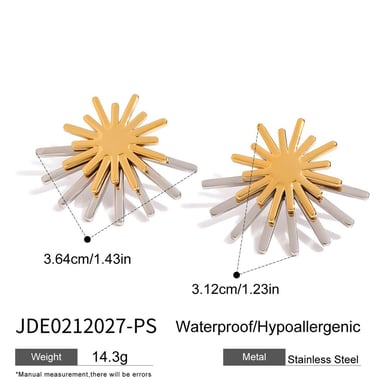 Sun Stainless Steel Gold Color Women's Stud Earrings h5 