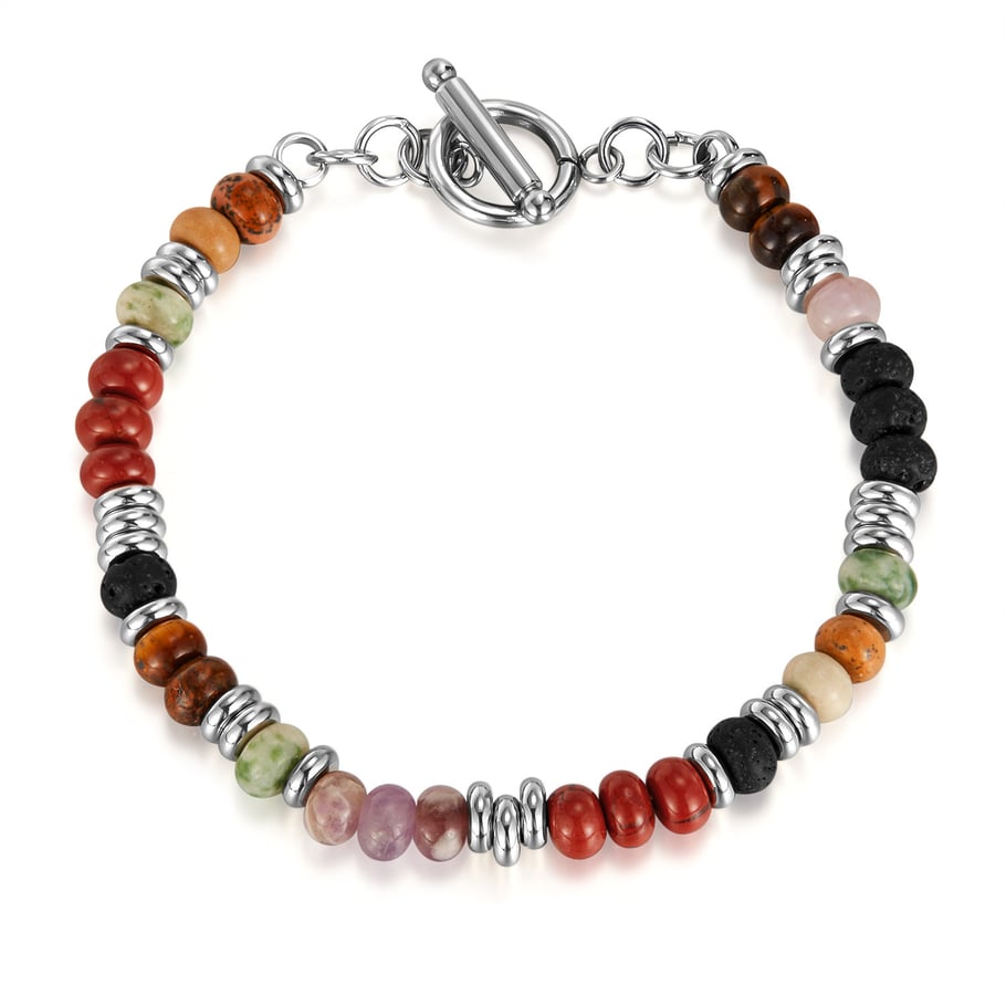 Polychrome Nature Stone Stainless Steel Men's Beaded Bracelets 