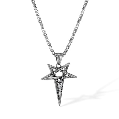 Punk Five-pointed Star Stainless Steel Men's Pendant Necklaces h5 