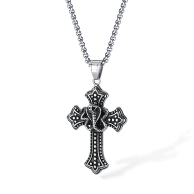 1 Piece Exquisite Cross Cobra Stainless Steel Men's Pendant Necklaces h5 