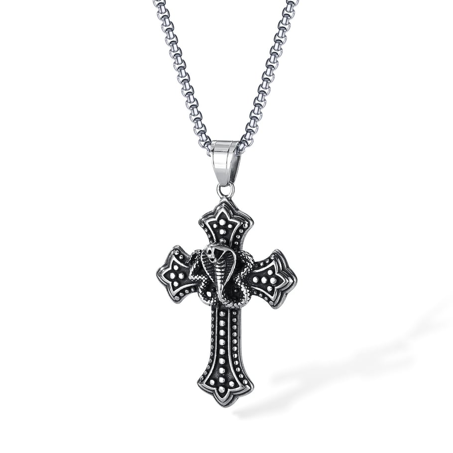 1 Piece Exquisite Cross Cobra Stainless Steel Men's Pendant Necklaces 