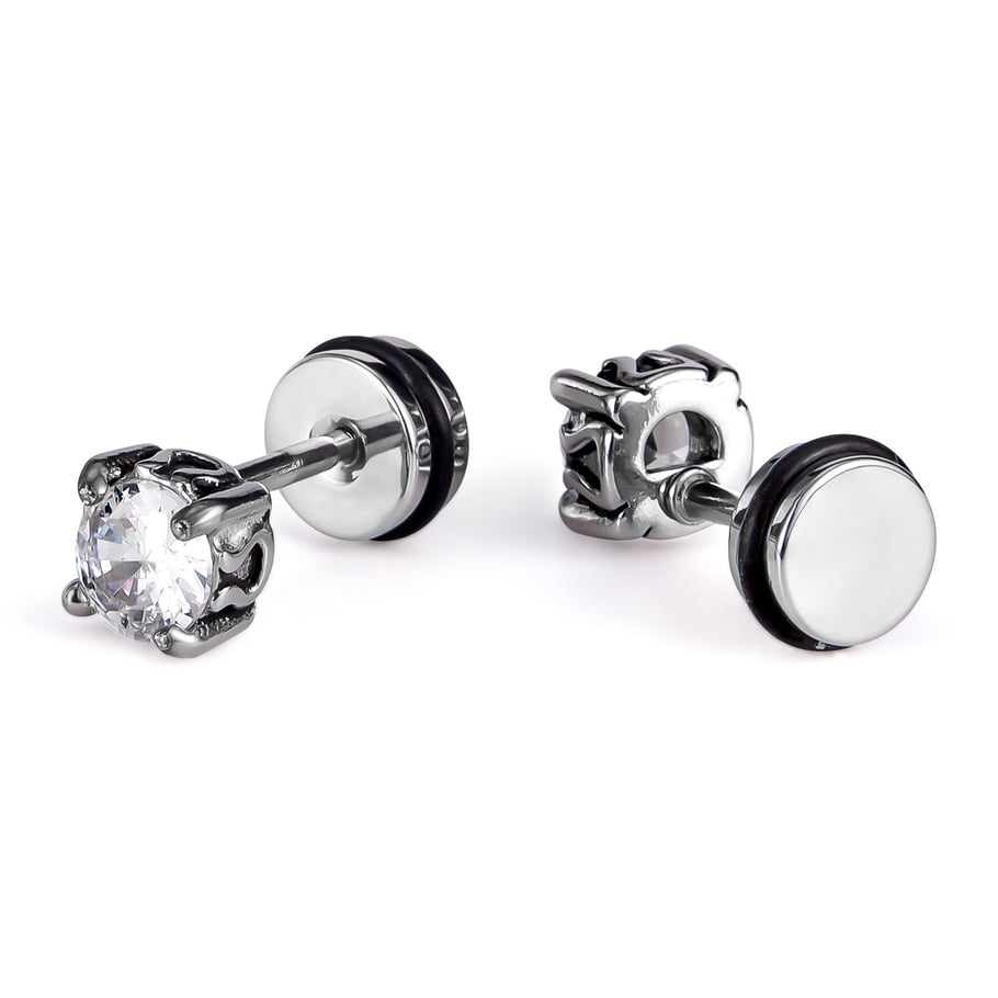 1 Pair Versatile Dazzling Circle Stainless Steel Men's Stud Earrings 