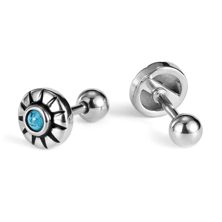 1 Pair Delicate Sun Pattern Stainless Steel Men's Stud Earrings 