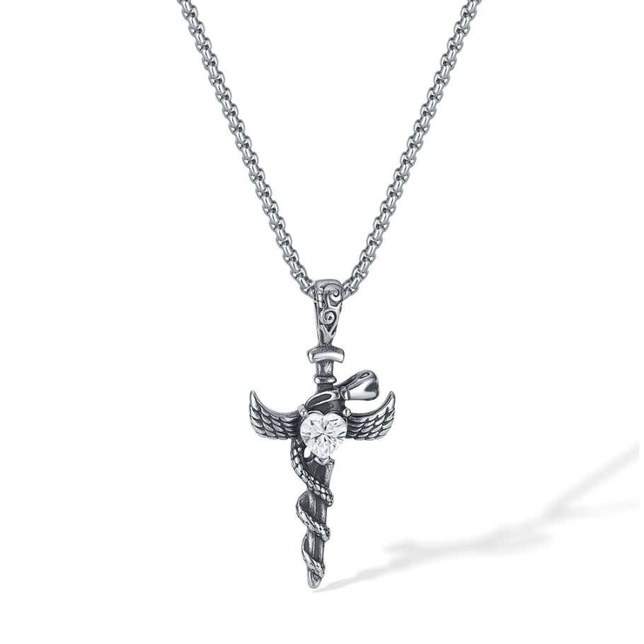 Exquisite Wings Cross Stainless Steel Men's Pendant Necklaces 