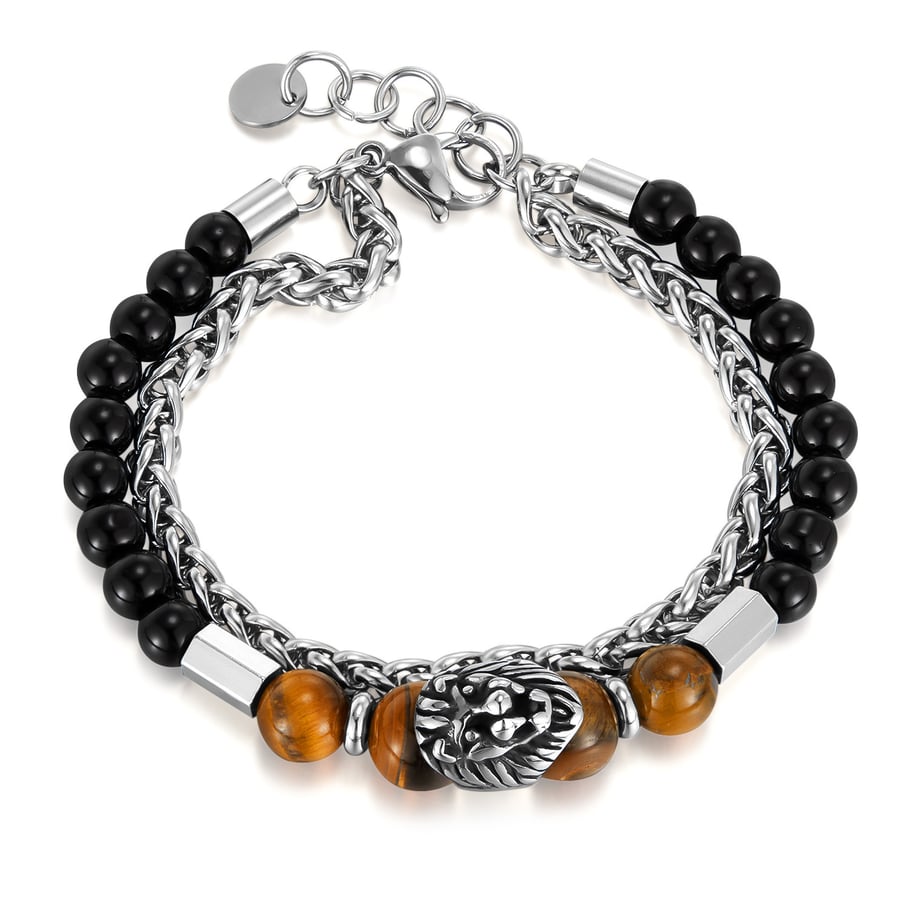 Lion Double-layer Stainless Steel Men's Beaded Bracelets 