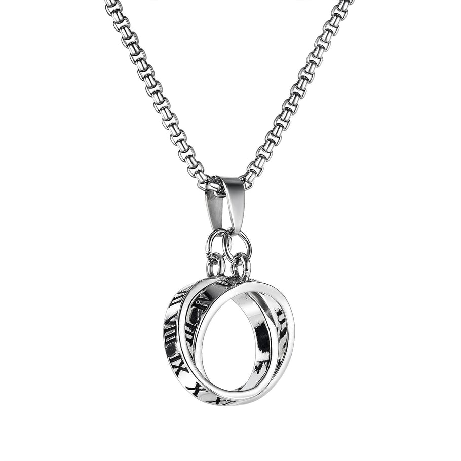 1 Piece Dazzling Double Rings Stainless Steel Men's Pendant Necklaces 