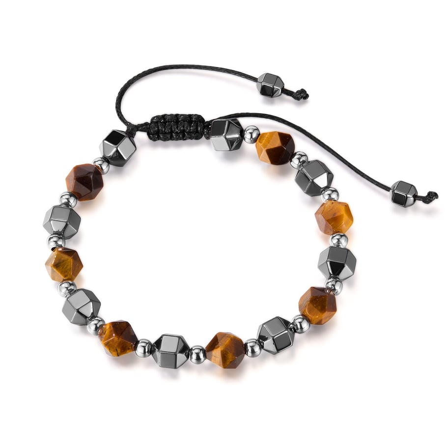 Pulseras de cuentas de hematita y ojo de tigre para hombre en acero inoxidable 