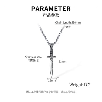 1 Piece Delicate Sword Stainless Steel Men's Pendant Necklaces h5 