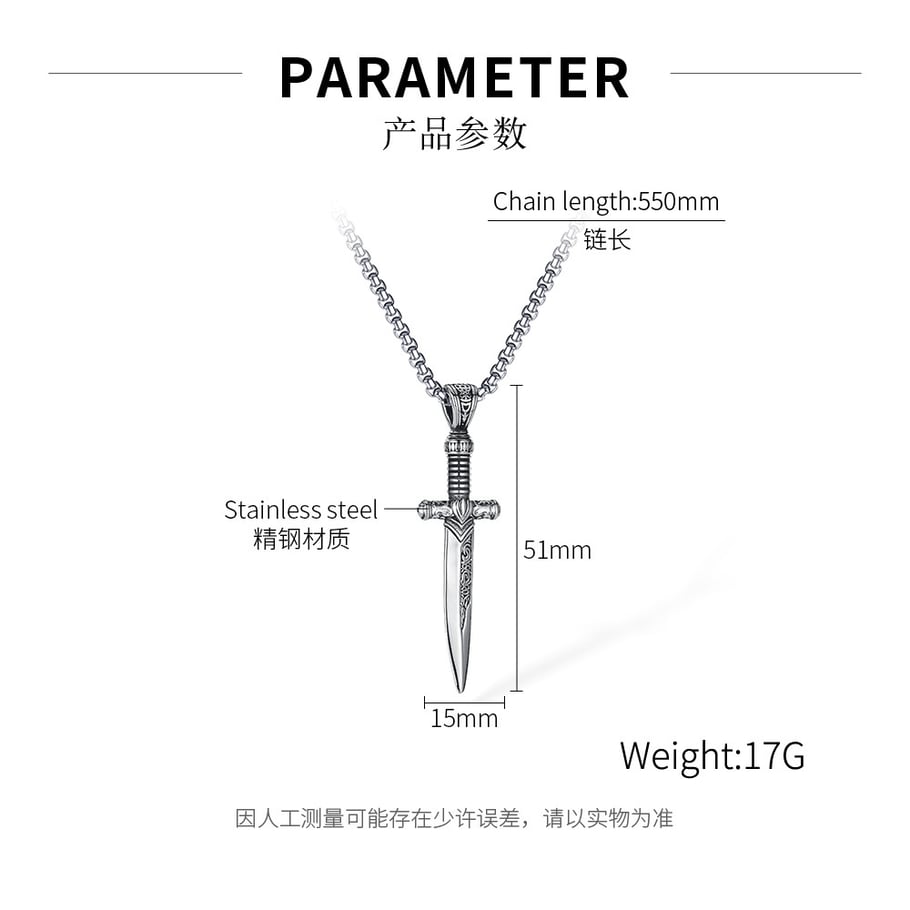 1 Piece Delicate Sword Stainless Steel Men's Pendant Necklaces 