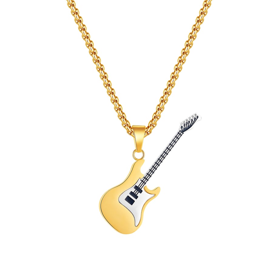 1 Piece Punk Guitar Stainless Steel Men's Pendant Necklaces 