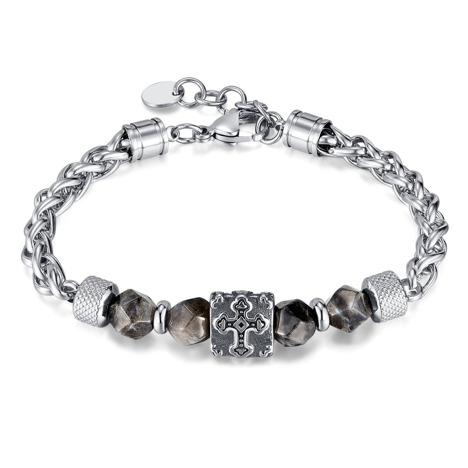 1 Piece Delicate Series Cross Stainless Steel Men's Beaded Bracelets 