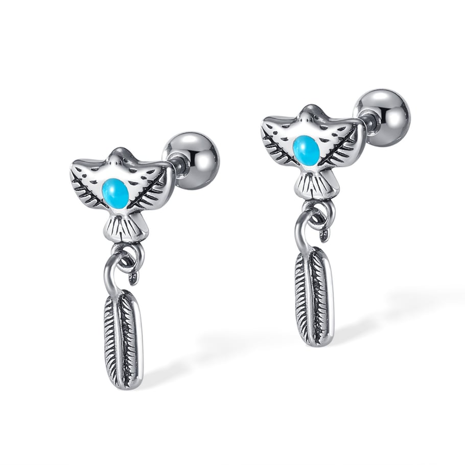 1 Pair Vintage Series Eagle Shape Stainless Steel Men's Stud Earrings 