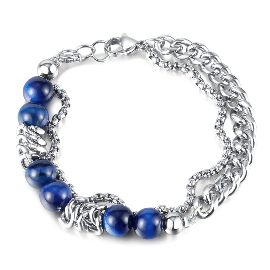 1 Piece Modern Blue Stainless Steel Men's Beaded Bracelets 