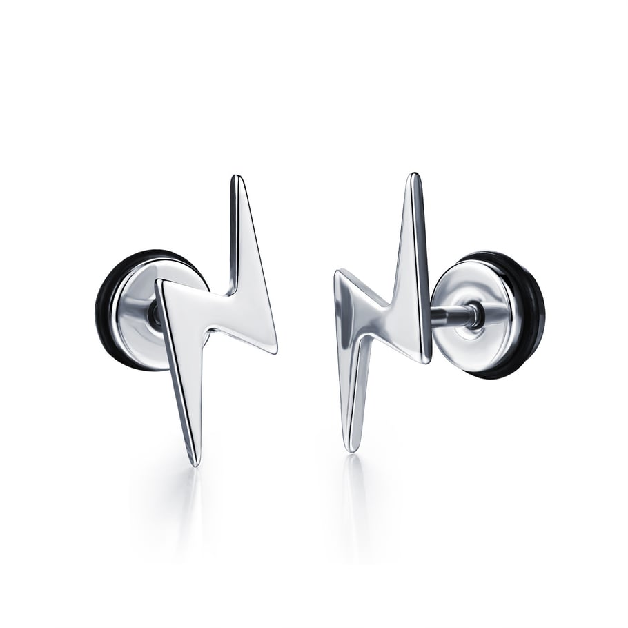 Versatile Lightning Shape Stainless Steel Men's Stud Earrings