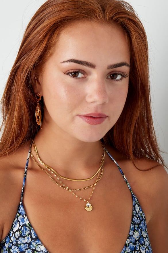 collier trois couches avec pierre - couleur or