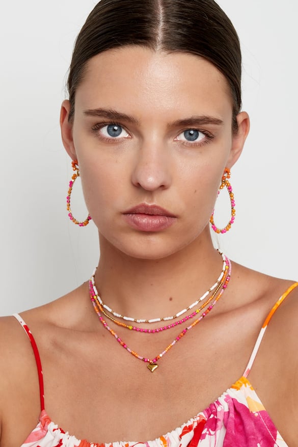 Bunte Perlenkette mit Herzanhänger – Fuchsia/Multi 2