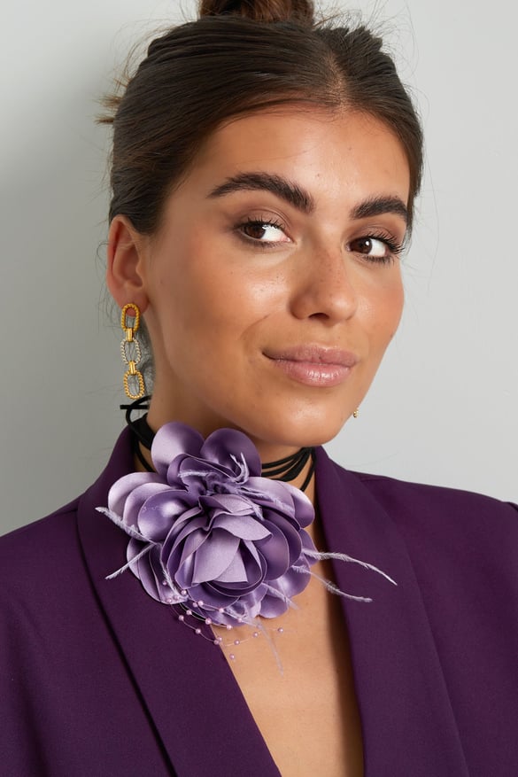 Nastro per collana con fiore e perle - marrone scuro