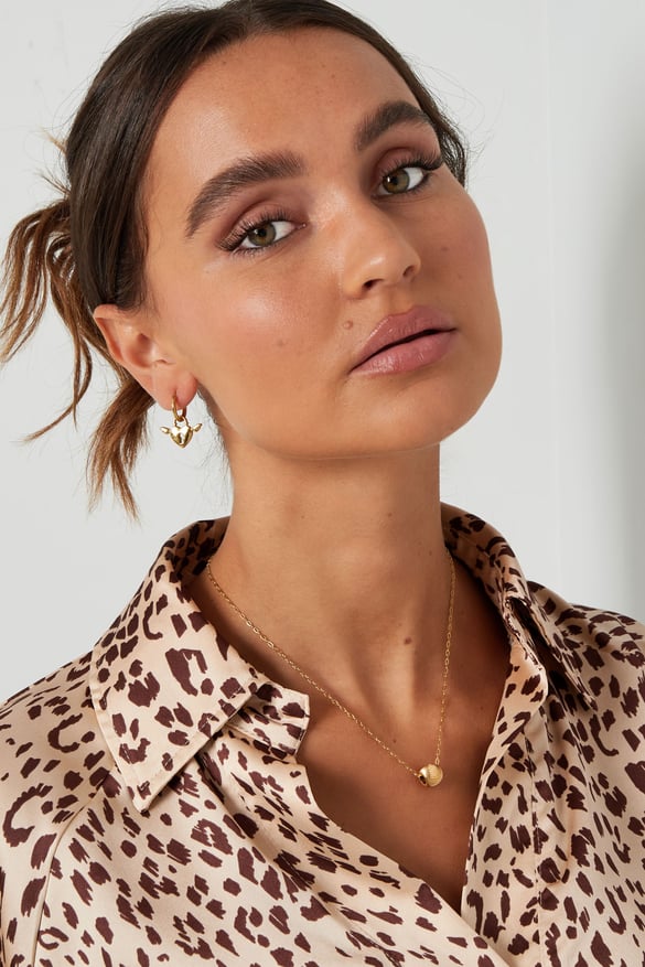 Necklace round charm with print - Silver Color color