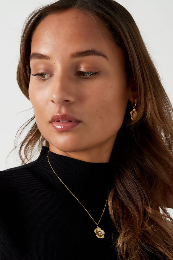 collana a sfere con pendente a fiore e perla - colore oro