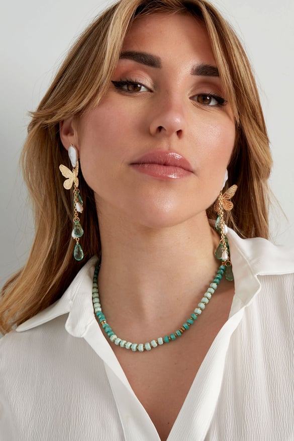 Necklace natural stone all over - mint 2
