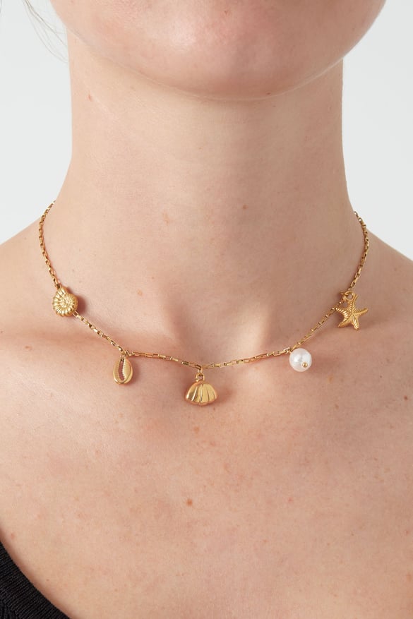 Halskette mit Charm „Beach Vibes“ – Goldfarbe - Goldfarbefarbe