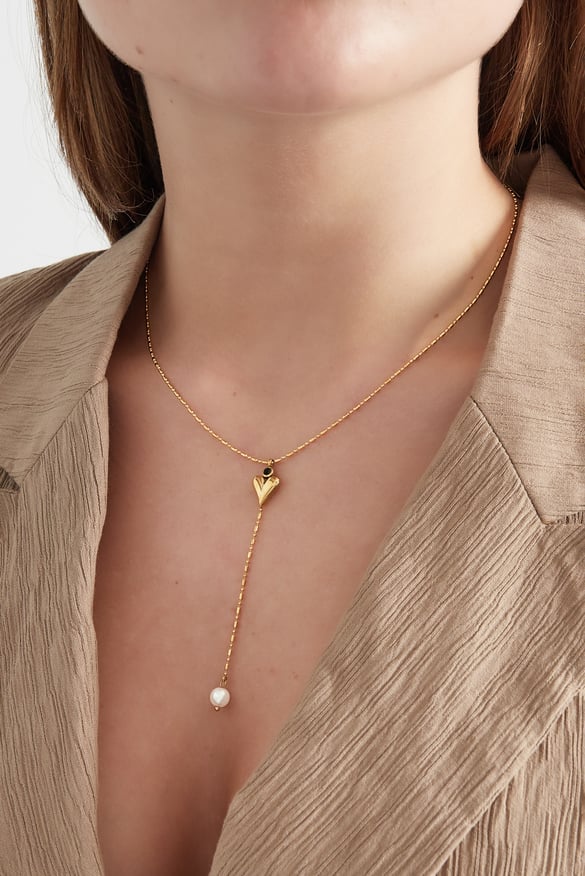 collier classique coeur et perles - couleur or 2