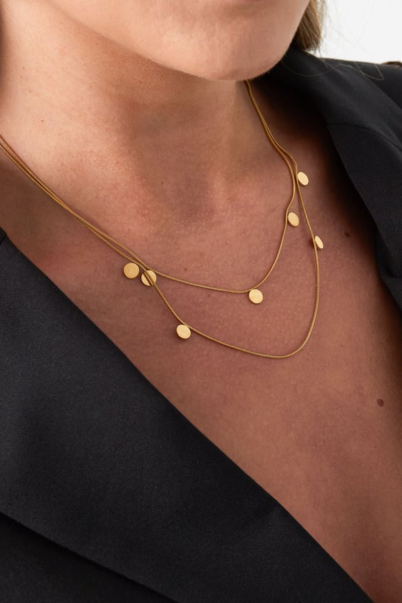 collier double pièces de monnaie - couleur or