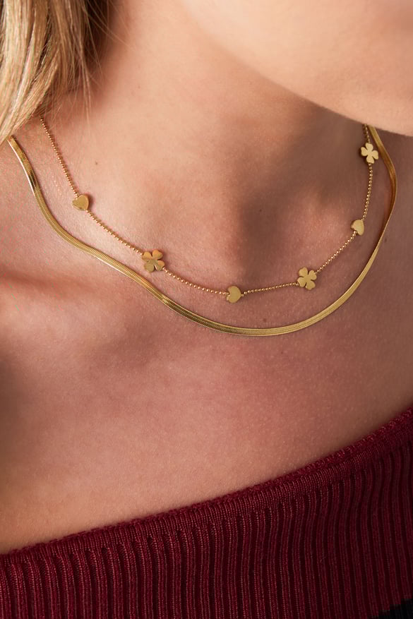 collier double coeur trèfle - couleur or 2
