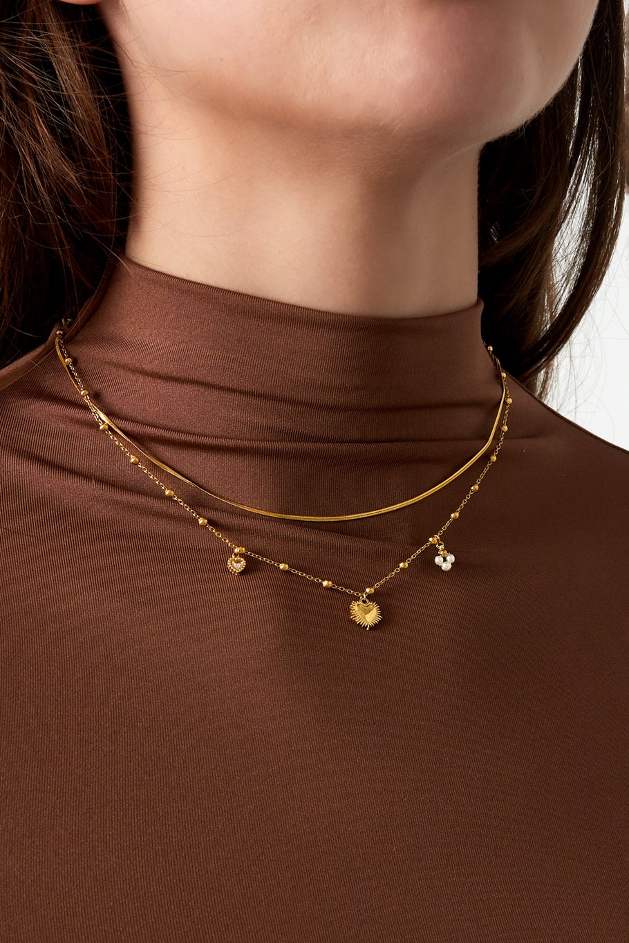 Doppelte Kette mit Herzanhänger - Goldfarben Bild2