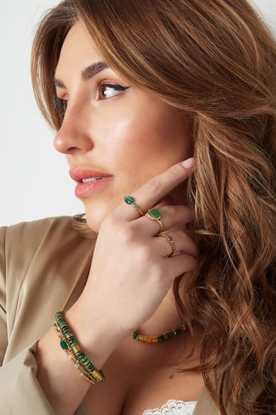 Elastischer Ring schmale Perlen - weiß - Natursteinkollektion Weißgold Stone One size h5 Bild2