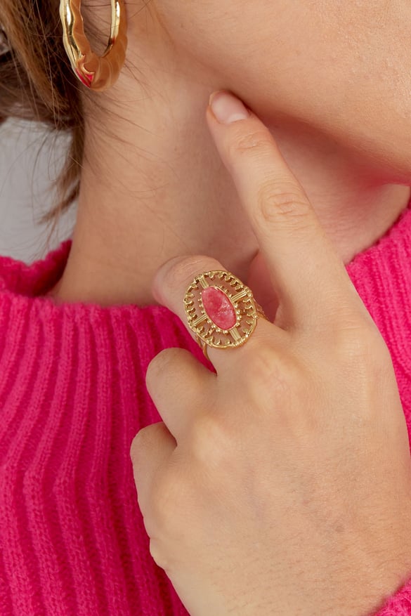 Ring vintage langwerpig met steen - Goud kleur/oranje 2