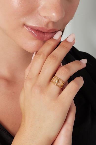 Bague étoile avec pierre rose - dorée h5 Image2