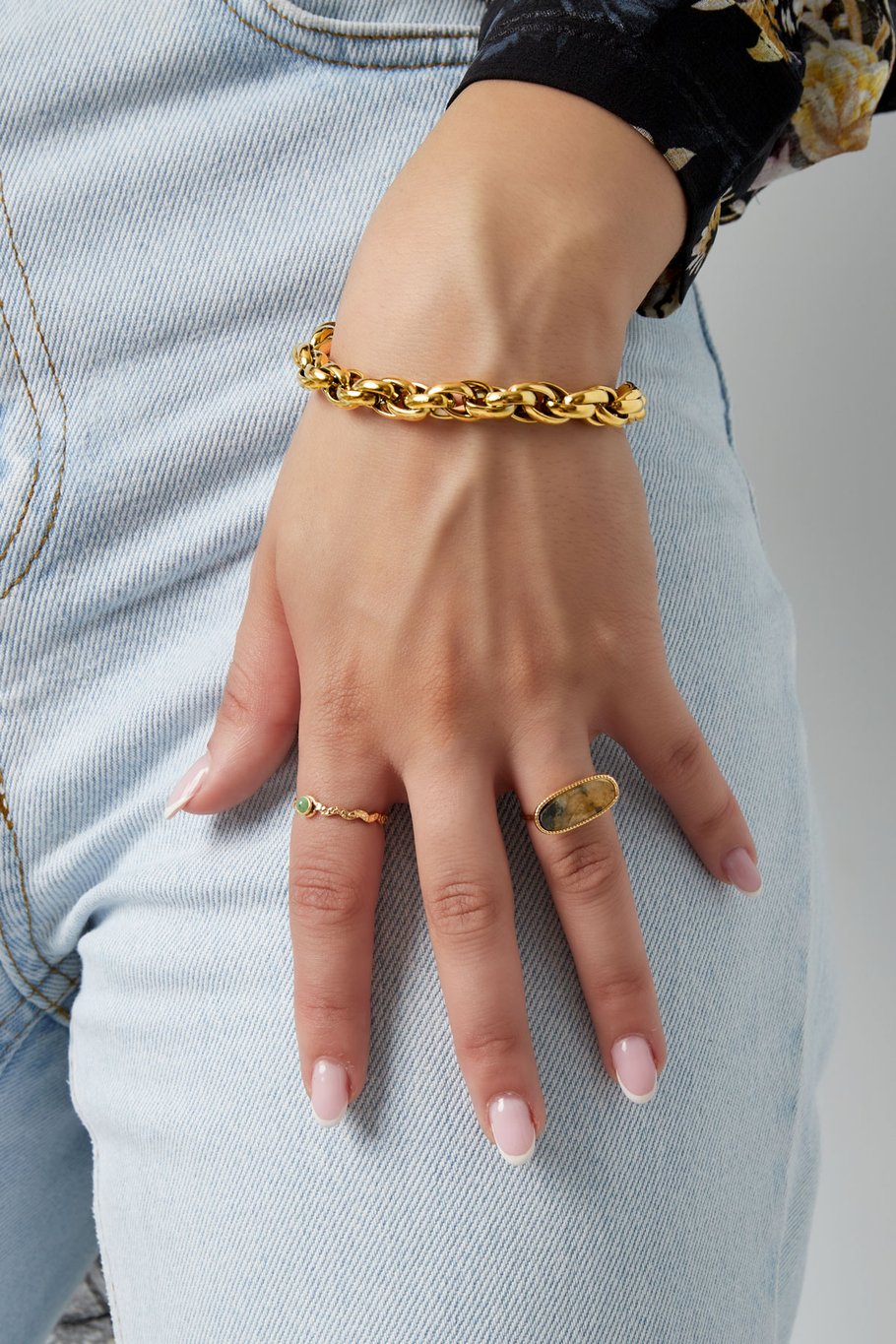 Ring mit länglichem Stein – beige Bild2