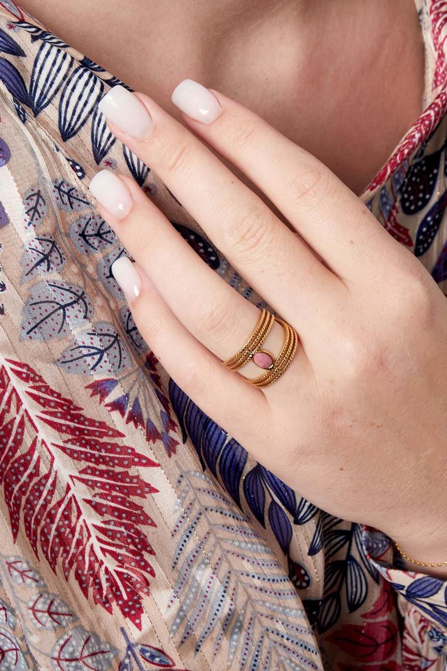 Anmutiger Statement-Ring mit Stein – Goldfarbe/Rosa Bild2