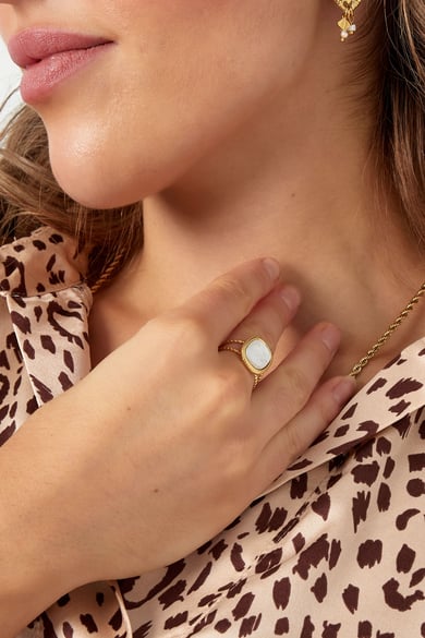 Ring rechteckiger Stein - Goldfarbe/Rosa h5 Bild3