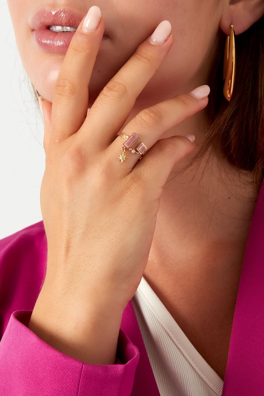 Offener Ring mit Steinen - Goldfarbe/Grün Bild2